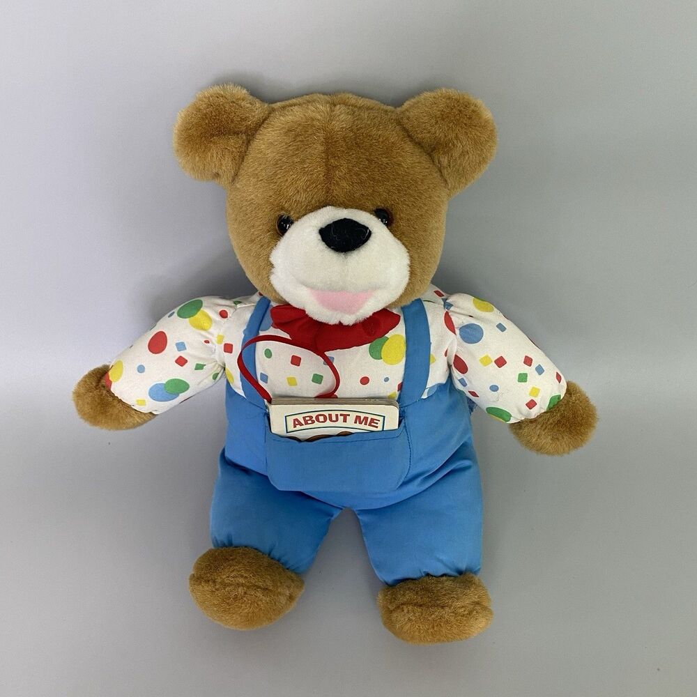 Vintage Eden Learning Teddy Bear on Blue Overalls Talking Plush Body Parts Toy